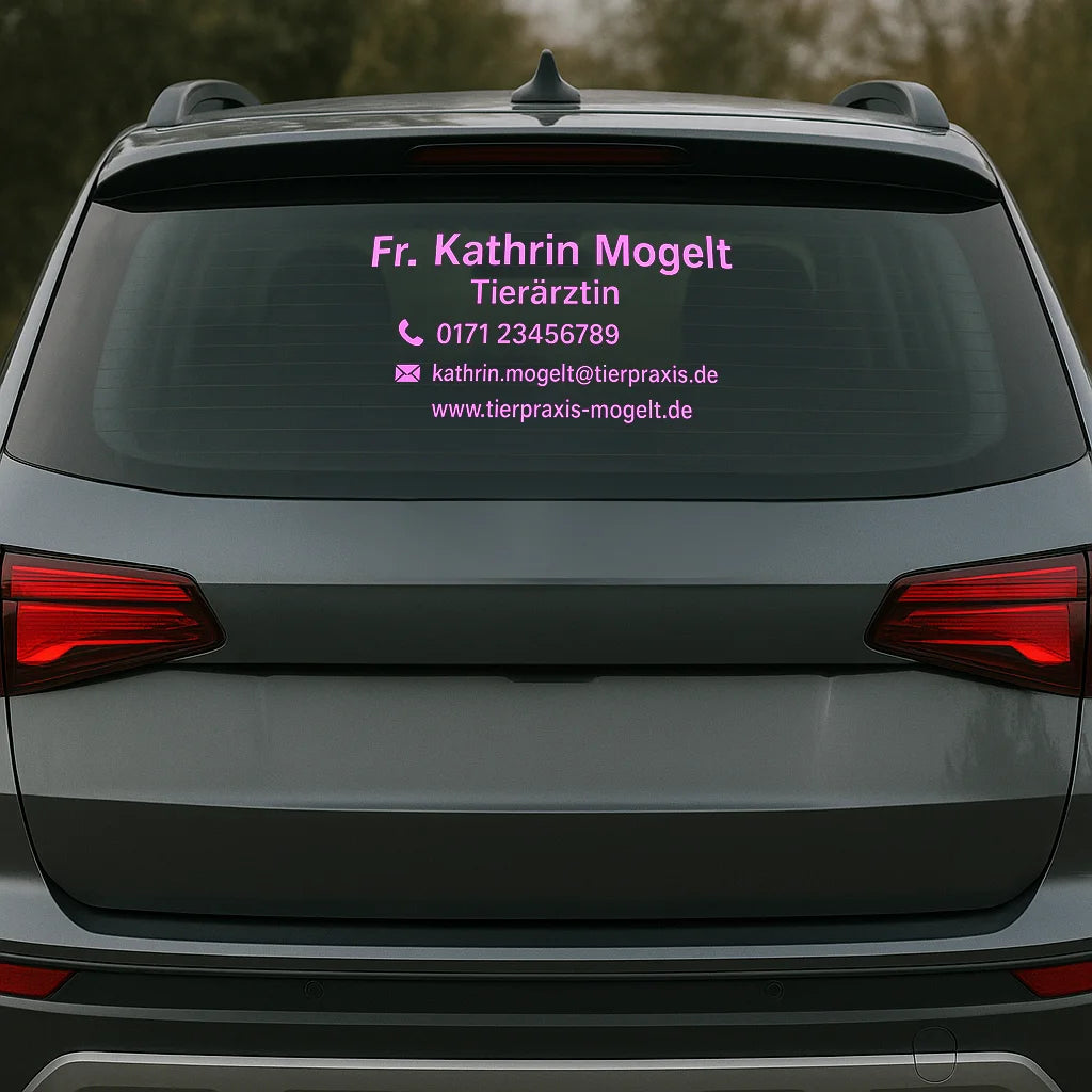 Autoaufkleber personalisiert, werbung auto, aufkleber für autos, werbeaufkleber, personalisierte autowerbung, Aufkleber mettmann, Autowerbung düsseldorf,pink