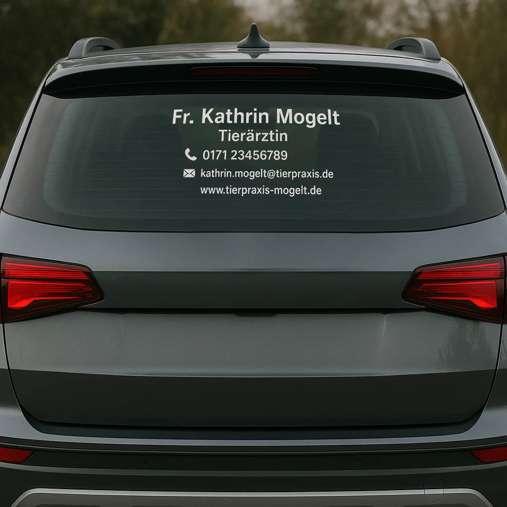 Autoaufkleber personalisiert, werbung auto, aufkleber für autos, werbeaufkleber, personalisierte autowerbung, Aufkleber mettmann, Autowerbung düsseldorf,weiss