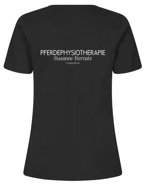 Shirt schwarz,Werbedruck Pferdebranche, Aufdruck Tshirt Reitverein,Pferdephysiotherapie, Tierarzt, Textildruck Mettmann, Textilveredelung Düsseldorf, personalisierte Arbeitsbekleidung