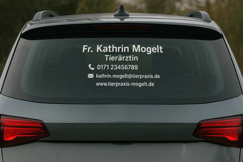 Autoaufkleber personalisiert, werbung auto, aufkleber für autos, werbeaufkleber, personalisierte autowerbung, Aufkleber mettmann, Autowerbung düsseldorf,weiss
