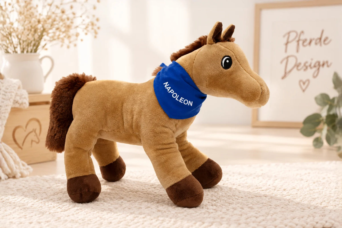 Kuscheltier Pferd, mit Namen oder Logo personalisierbar