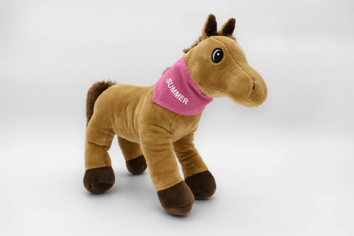 Kuscheltier Pferd, mit Namen oder Logo personalisierbar