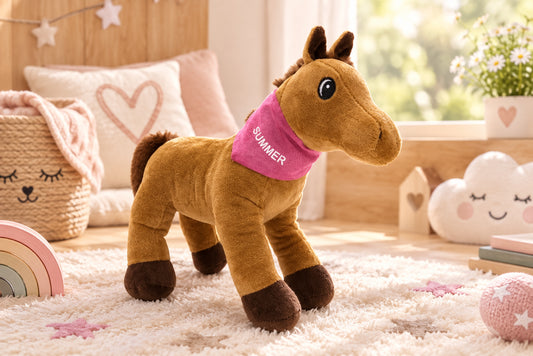 Kuscheltier Pferd, mit Namen oder Logo personalisierbar