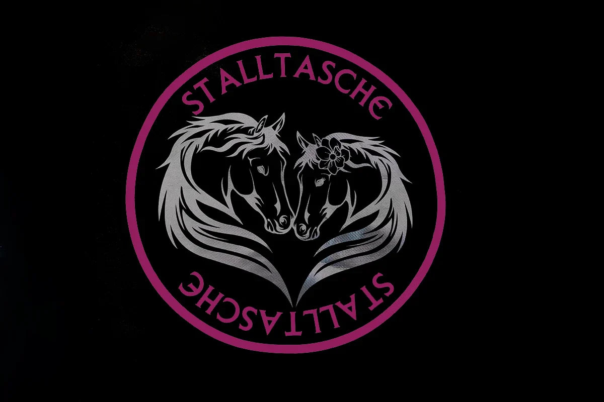 Pinkes Pferdemotiv auf der Stalltasche, Nahaufnahme