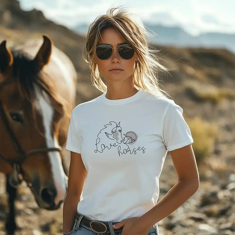 Love horses T-Shirt in Weiß – Geschenk für Reiterinnen