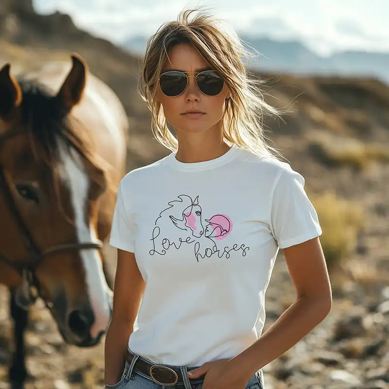Weißes T-Shirt Love horses für Pferdeliebhaber